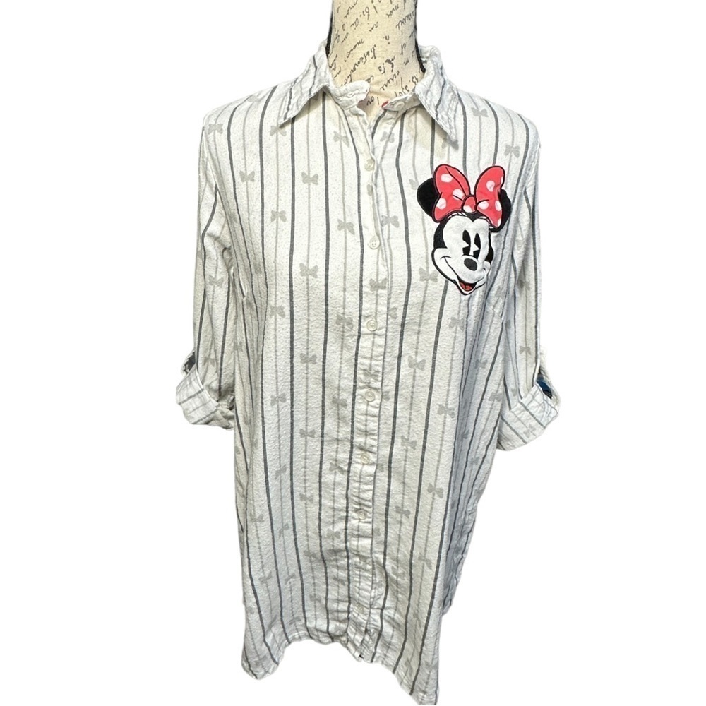 Disney Minnie Mouse Flannel Button Down Nightshirt / Nightgown Size XL